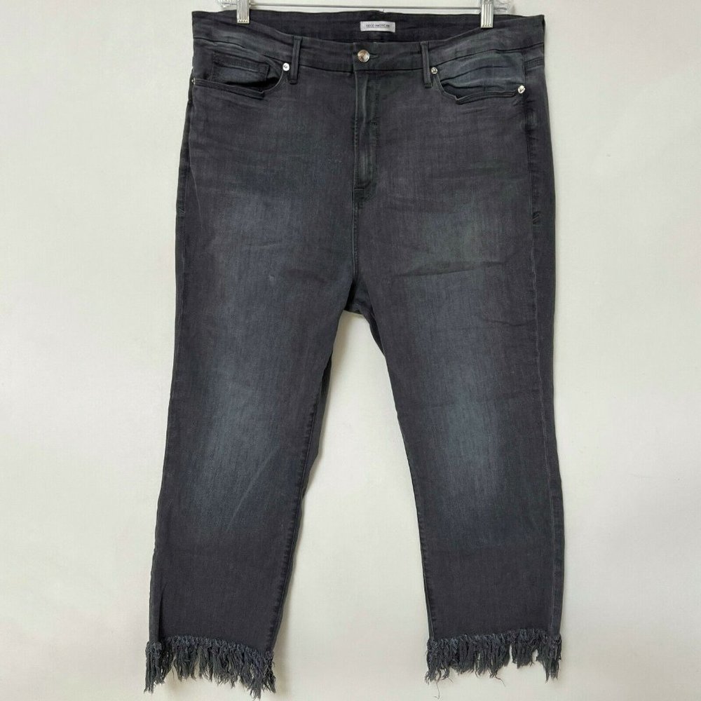 Good American Vintage Fit Straight Jeans Fringed Hem Gray Womens Plus Size 24